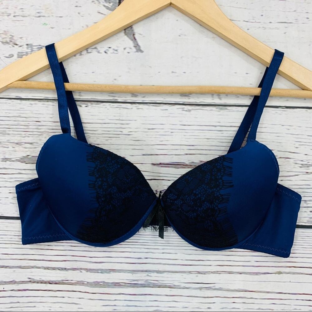 Navy blue black lace push up padded underwire